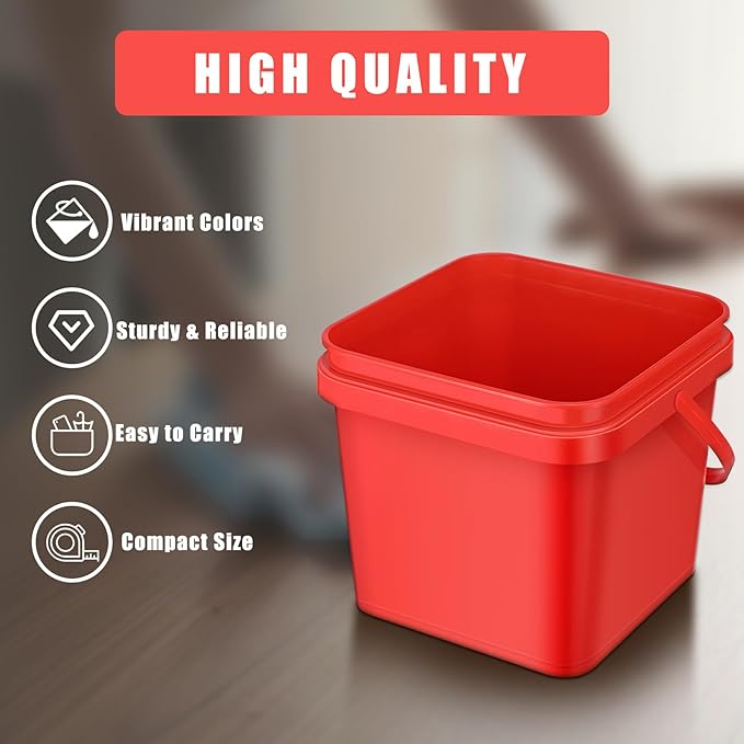 Mifoci 8 Pcs Plastic Bucket 5 Quart Square Cleaning Bucket Utility Small Pail with Handle for House Cleaning Storage Livestock Feeding Car Washing (Red,Yellow,White,Green)