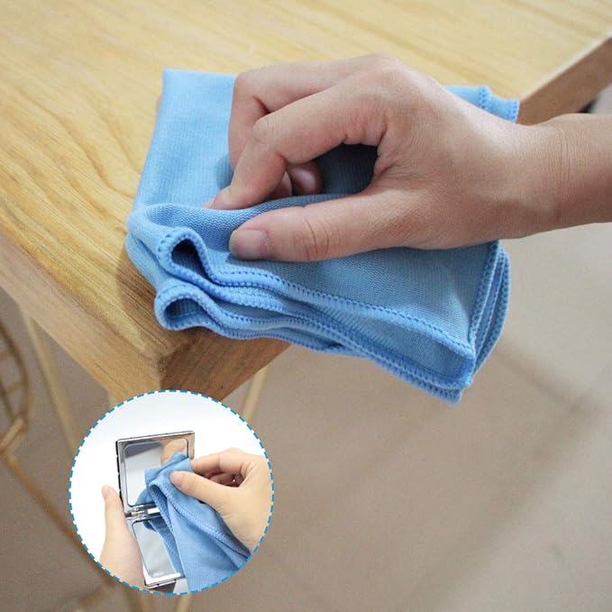 Auto Care Microfiber Glass Cleaning Cloths Towels for Windows Mirrors Windshield Computer Screen TV Tablets Dishes Camera Lenses Chemical Free Lint Free Scratch Free (12"x12", Blue, 8 Pack)