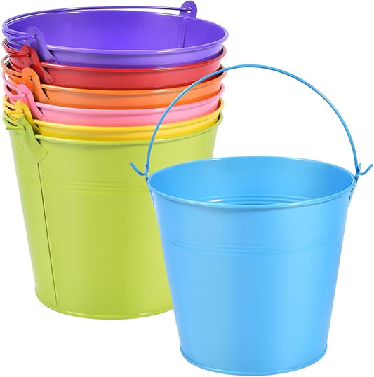 OBTANIM 7 Pack Colorful Metal Buckets with Handle Galvanized Ice Pails for Plants, Succulents, Party Favors Organizing, Rustic Home Decor or Classrooms Pencil Storage (6 x 4.4 inch)
