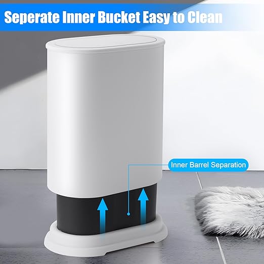 Anzoymx Stainless Steel Bathroom Trash Cans 1.8 Gallons Small Garbage Can with Pop up Lid, Dog Proof Narrow Wastebasket, Slim Waterproof Litter Trash Bins Set for Bedroom, Toilet, Office (White)