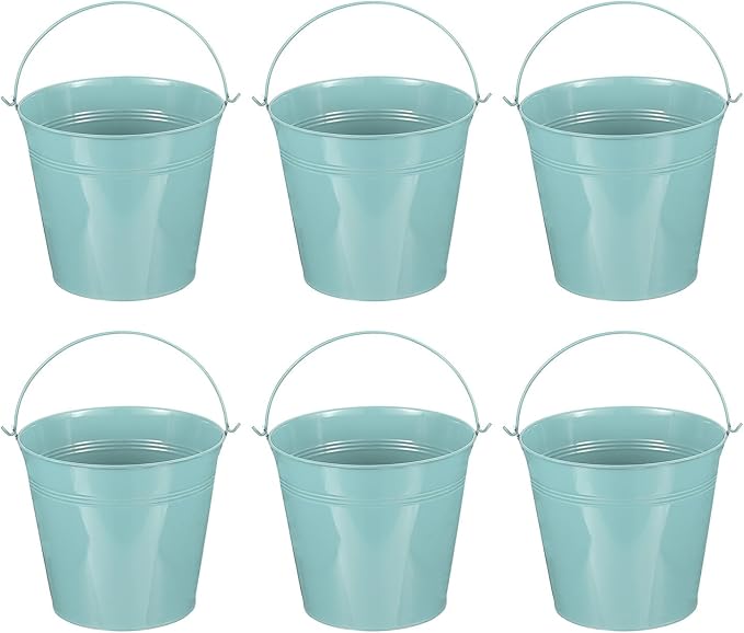 PATIKIL 7"x6.4" Small Metal Buckets with Handle, 6 Pcs Mini Galvanized Bucket Colorful Easter Buckets for Crafts Party Favors Decoration, Dark Blue