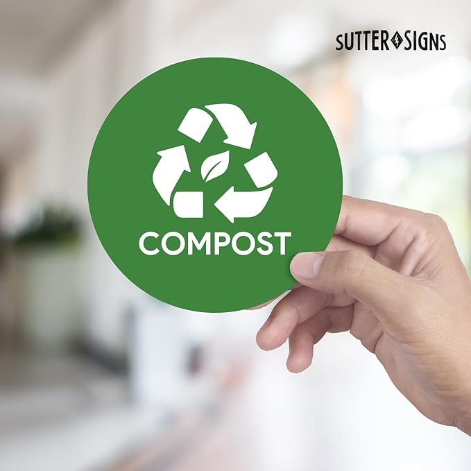 Sutter Signs 3pk Compost Stickers for Trash Can | 4" Weatherproof Waste Management Label Sign Decals for Garbage Cans, Yard Waste, and Outdoor Compost Bins