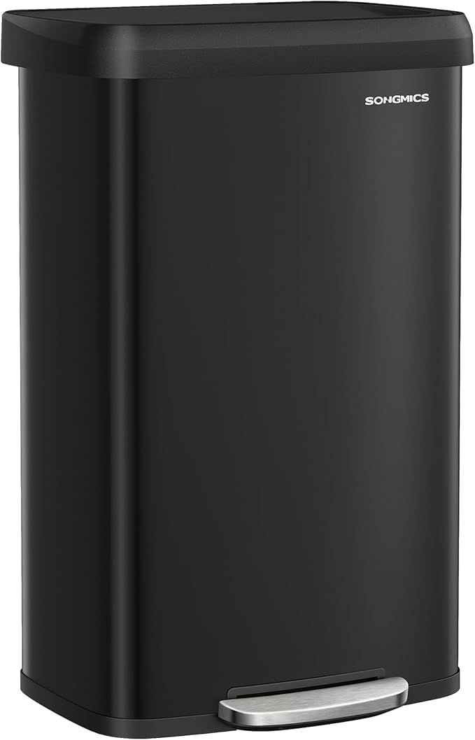 SONGMICS Kitchen Trash Can, 21 Gallon (80 L) Stainless Steel Garbage Can, with Stay-Open Lid and Step-on Pedal, Soft Closure, Tall, Large and Space-Saving, Black ULTB534B01