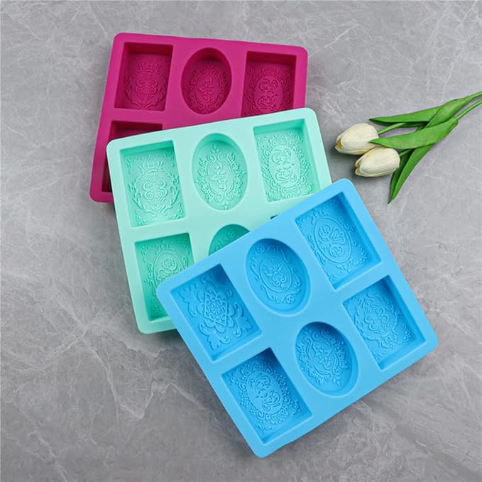 Soap Molds for Soap Making 2 Pack Soap Silicone Mold Cavities Handmade Soap Mold Rectangle Oval and Flower Shapes Baking Mold Bath Molds Silicone