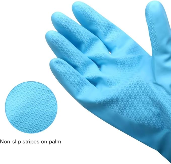 Alimat PluS 4PCS Reusable Cleaning Gloves Latex Free, Dishwashing Gloves with Cotton Flock Liner and Embossed Palm, Waterproof Household Rubber Gloves for Laundry, Gardening(Large, Blue+Purple)