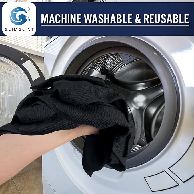 GLIMGLINT Black Microfiber Cleaning Cloth, 150 Pack Microfiber Towels for Cars, Lint Free, Scratch-Free, Highly Absorbent, Reusable Cleaning Rags for Car, Household, Shop Towels 14"X12"