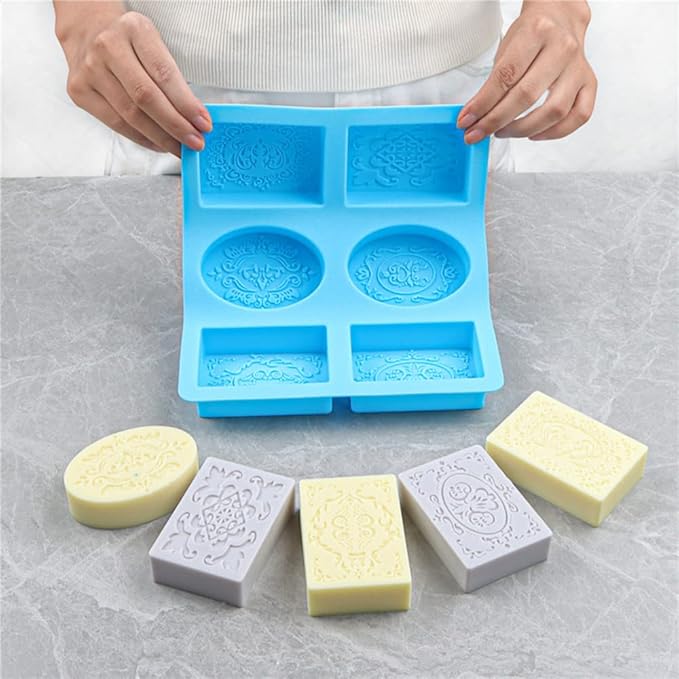 Soap Molds for Soap Making 2 Pack Soap Silicone Mold Cavities Handmade Soap Mold Rectangle Oval and Flower Shapes Baking Mold Bath Molds Silicone