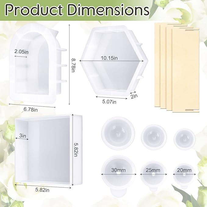 3 Pcs Large Silicone Molds for Resin Activity Hexagon Glossy Deep Square Molds with 3 Pcs Round Epoxy Resin Patterns for Flowers Preservation DIY Making