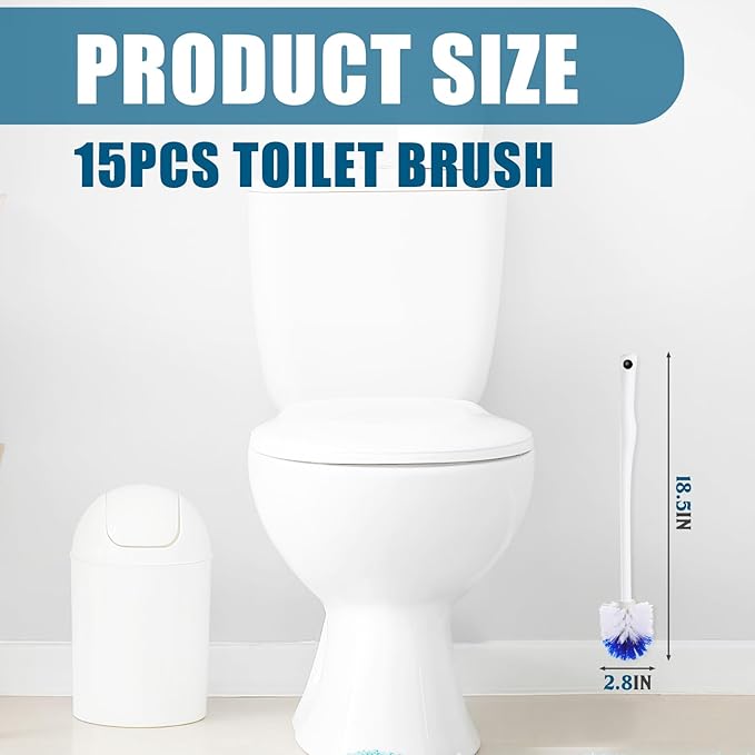 15 Pcs 18.5 Inch Toilet Bowl Cleaner Brush Bathroom Long Plastic Handled Cleaning Scrubber with Hook Hole Without Holder for Household Cleaning(Blue, White)