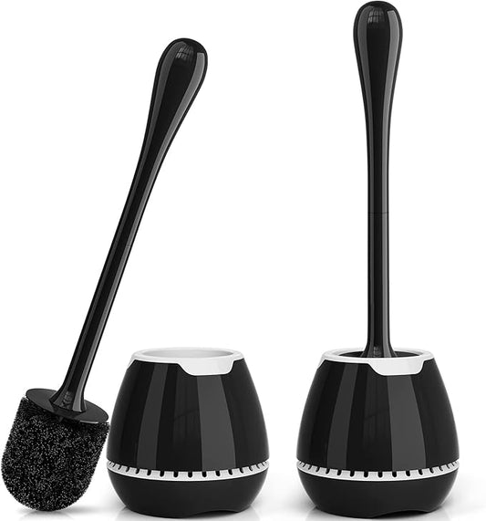 Toilet Brush 2 Pack, Toilet Bowl Brush with Ventilated Holder and Ergonomic Long Handle, Durable Bristles Toilet Scrubber Set for Bathroom Cleaning(Black)
