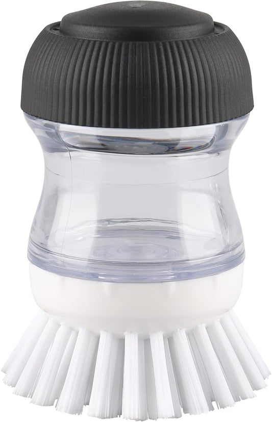 Dish Scrub Brush with Soap Dispenser, Kitchen Brush for Dish Pot Pan Sink Cleaning, 1 Piece Soap Dispensing Palm Brush, Black/Clear/White