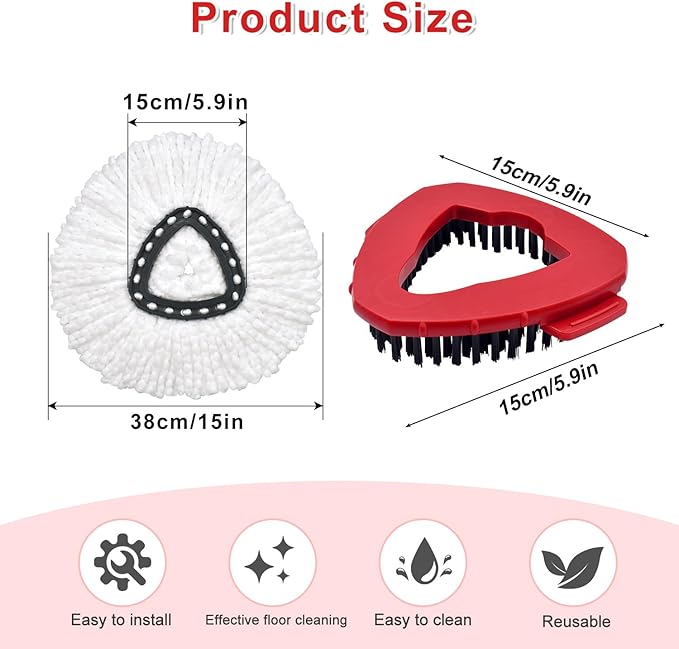 Mop Head Replacement Compatiable with Ocedar EasyWring 1-Tank System,Mircofiber Mop Heads Refill and Scrub Brush for O Cedar Easywring Spin Mop, 6 Pack Mop Refills & 2 Scrubber Head to Floor Cleaning