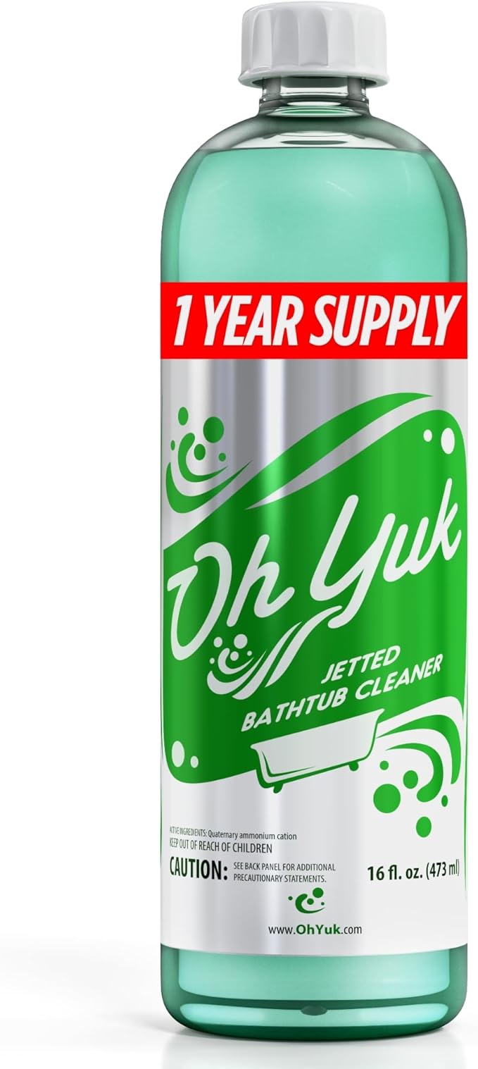 Oh Yuk Jetted Tub Cleaner for Jacuzzis, Bathtubs, Whirlpools, The Most Effective Jetted Tub Cleaner, Septic Safe, 4 Cleanings per Bottle - 16 Ounces