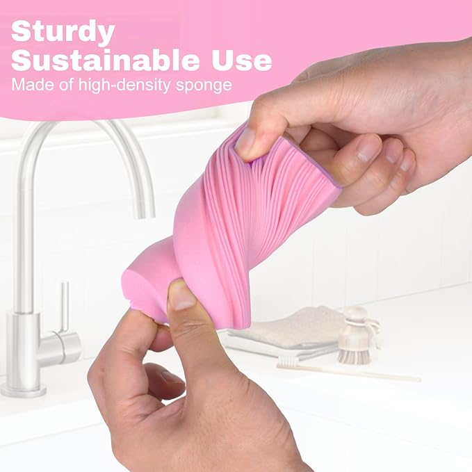 4pcs Damp Dusting Sponge Pink, Household Clean Sponges Duster for Cleaning Baseboards Blinds, Vents, Window Trunk, Scrub Magic Sponge Eraser Reusable Wet Sponges Cleaning Supplies Tool