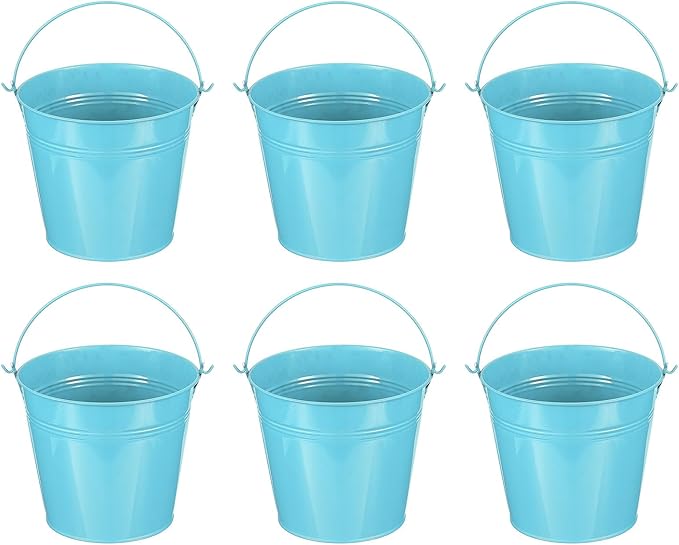 PATIKIL 5.9"x5.1" Small Metal Buckets with Handle, 6 Pcs Mini Galvanized Bucket Colorful Easter Buckets for Crafts Party Favors Decoration, Blue