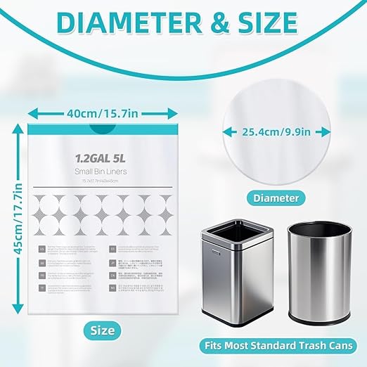 OKKEAI 1.2 Gallon Mini Drawstring Trash Bags, Small Bathroom Garbage Bags 5L – Leak-Proof Tear-Resistant Wastebasket Liners for Bathroom, Office 70 Count