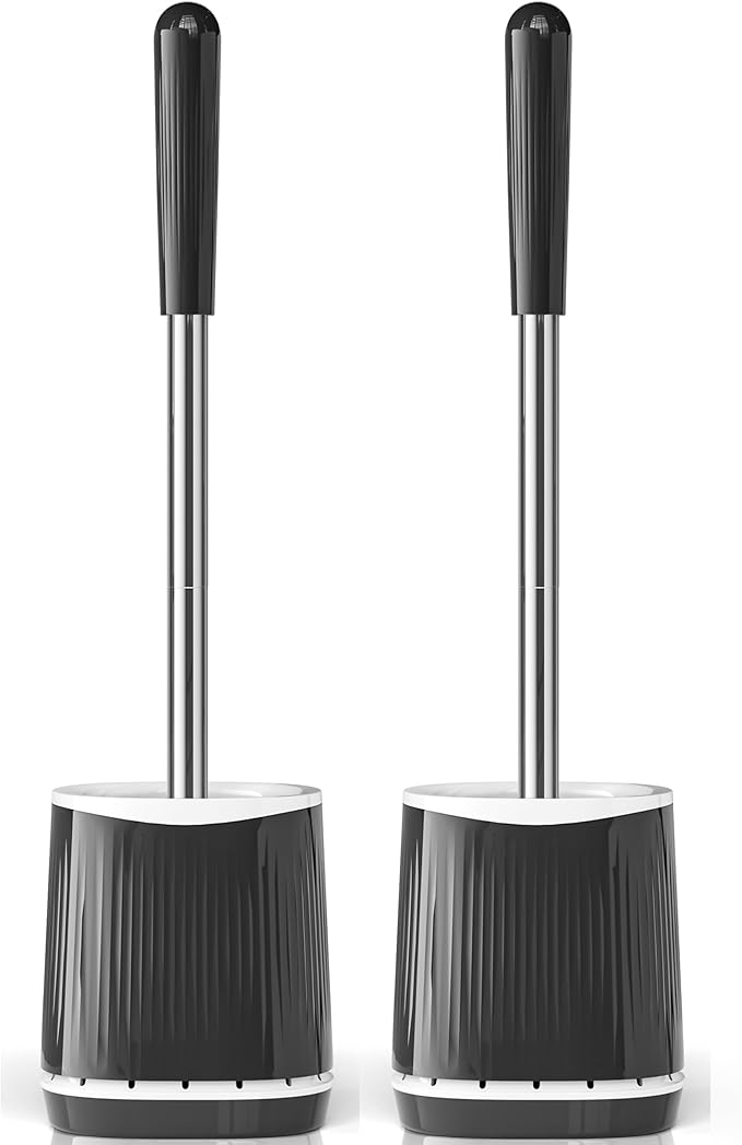 TRENTI Toilet Brush and Holder Set, Ventilated Holder, Compact Toilet Brush Set for Bathroom Deep Cleaning (2, Black)