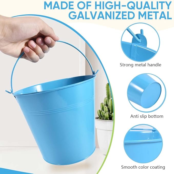 OBTANIM 7 Pack Blue Metal Buckets with Handle Galvanized Ice Pails for Plants, Succulents, Party Favors Organizing, Rustic Home Decor or Classrooms Pencil Storage (7.1 x 5.2 inch)
