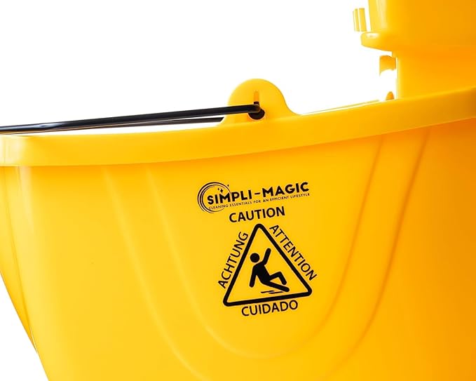 SIMPLI-MAGIC Commercial Mop Bucket with Side Press Wringer, 36 Quart – 50,000 Cycles Wringer – Industrial Mop Bucket with Wheels, Yellow, 79538A