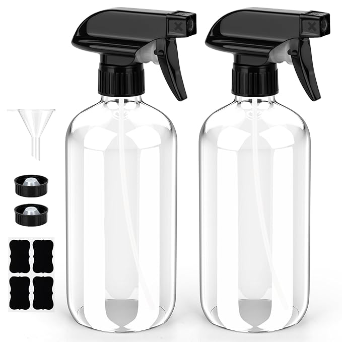 Glass Spray Bottle, Glass Spray Bottle Set & Accessories Refillable for Plants Window Cleaners Aromatherapy Facial Hydration Watering Flowers Hair Care (2 Pack/8 oz) (Transparent)