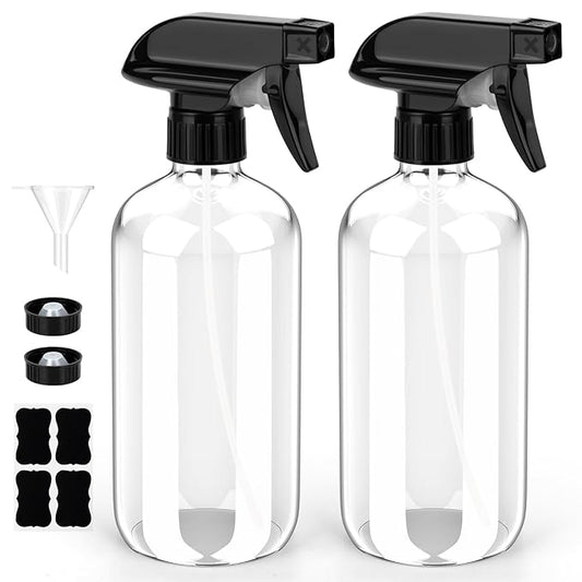 Glass Spray Bottle, Glass Spray Bottle Set & Accessories Refillable for Plants Window Cleaners Aromatherapy Facial Hydration Watering Flowers Hair Care (2 Pack/8 oz) (Transparent)