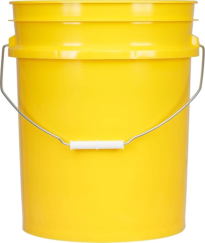 House Naturals 5 Gallon Plastic Yellow Food Grade BPA Free Made in USA Bucket Pail with Air Tight Double Gasket Screw on Lid(Pack of 3) (Yellow)