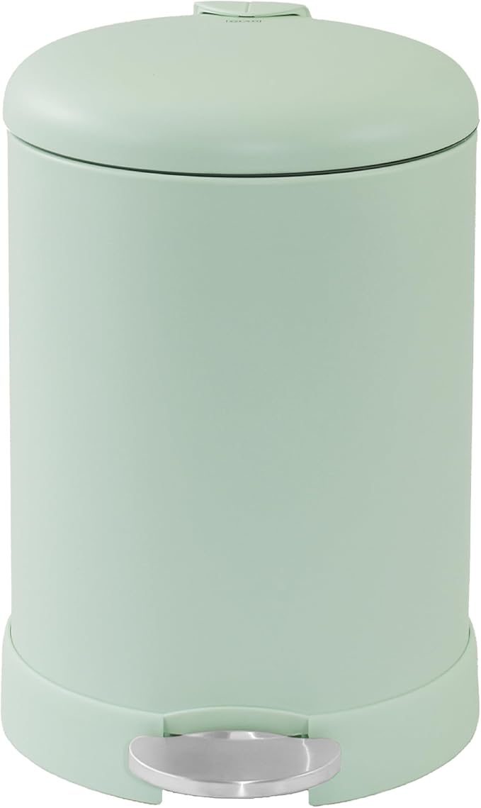 Glad Small Trash Can, 1.2 Gallon | Round Stainless Steel Garbage Bin with Soft Close Lid & Step Foot Pedal | Metal Waste Basket with Removable Inner Bucket, Green