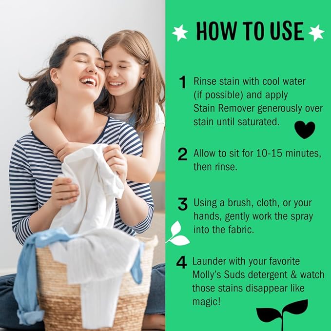 Molly's Suds Stain Remover Spray | Gentle Yet Powerful, Great for Baby & Pet Stains | Clean, Simple Ingredients (Fragrance Free) (3 Fl Oz (Pack of 1))