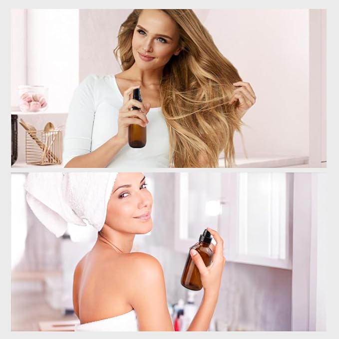 Glass Spray Bottle Kit×10 (2×16oz, 2×4oz, 6×2oz), 9×10ml Roller Bottles, Anti UV, Multi Size and Versatile, Suitable for Aromatherapy, Facial Moisturizing, Watering, etc.(Amber)