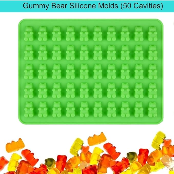 2 Piece Gummy Bear Silicone Molds, Non-Stick Chocolate Candy Mold with 2 Droppers Food Grade (Green)