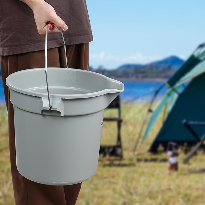 Kiddream 6 Pack 3.5 Gallon Utility Bucket with Handle, Cleaning Bucket with Pour Spout, Grey