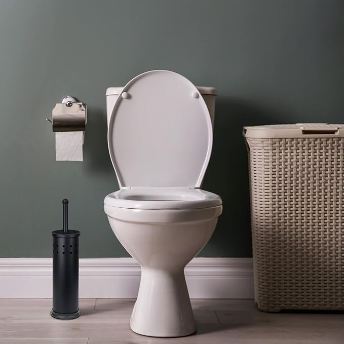 Blue Donuts Toilet Brush and Holder – Cleaning Brush Holder, Toilet Brush with Holder, Toilet Bowl Cleaner Brush and Holder, Stainless Steel, Black