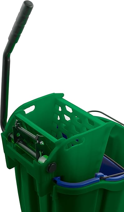 Carlisle FoodService Products Omnifit Mop Bucket with Side Press Wringer and Soiled Water Insert for Floor Cleaning, Kitchens, Restaurants, And Janitorial Use, Polypropylene (Pp), 35 Quarts, Green