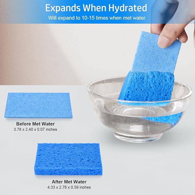 Mcyye 8PCS Compressed Kitchen Sponges Pack for Household Use, Premium Dish Sponges Kitchen Natural, Non Scratch Cleaning Sponges for Dishes, Dishwashing Brushes, Save Space, Blue & White Sponge