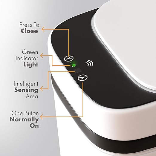 Loasil-H Automatic Smart Trash Can for Bathroom - Anti-Bag Slip Lid, Motion Sensor, 3 Gallon Capacity for Bedroom, Office, Kitchen, 12.6x9x6in (White)