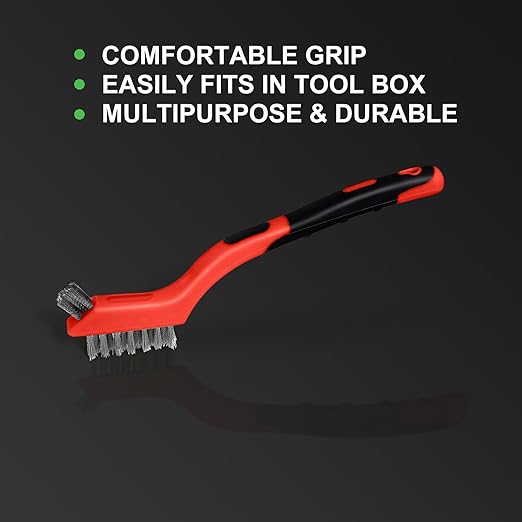 MAXMAN Wire Brush Set 6Pcs, Small Wire Brushes for Cleaning, Rust Remover, Scrub Brush, Detailing Brush, Metal Brush, Stainless Steel/ Brass/ Nylon Bristles Bristle Brush, Scratch Brush, (Red)