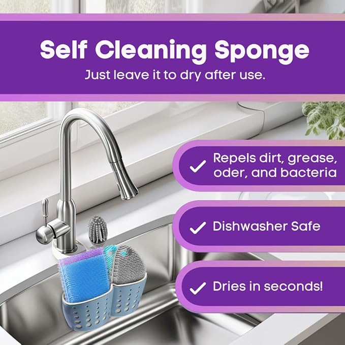 Silicone Dish Sponge Dish Scrubber (Oval and Square) - Dual-Sided, Food Grade Silicone Sponges for Dishes and Housecleaning 2-Pack