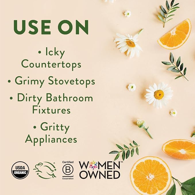 Rebel Green Natural All-Purpose Cleaning Spray - Plant-Based Multi-Surface Cleaner with Essential Oils for Kitchen, Bath, Countertops and More - Orange & Chamomile - 16 oz - 2 Pack