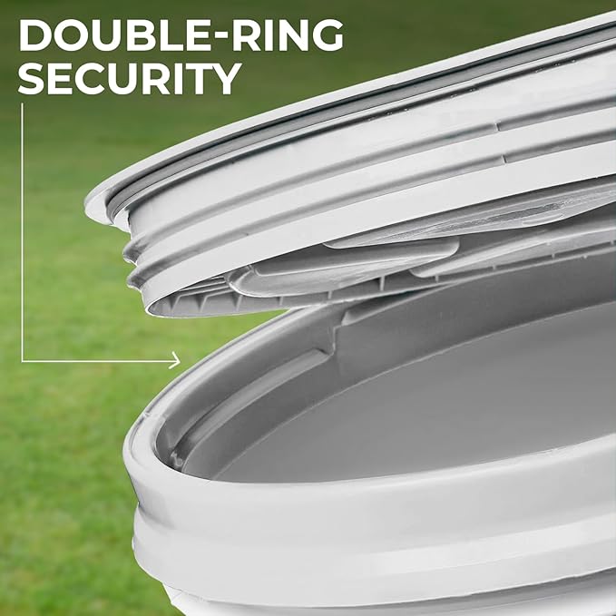 5-Gallon White Bucket Pail with Gamma Seal Screw on Airtight Lid, Heavy-Duty 90MIL Extra Durable, Food Grade, Metal Handles with Plastic Grip for Easy Carrying, Easy Stack & Store, BPA Free - 2 Pack