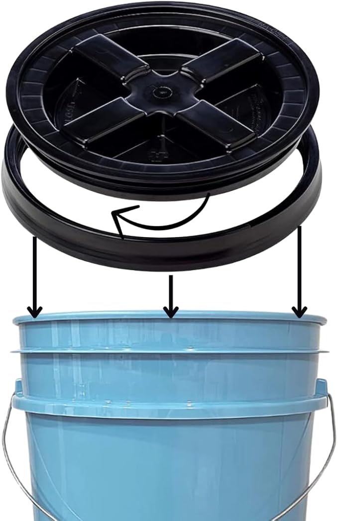 House Naturals 5 Gallon Food Grade BPA Free Bucket Light Blue Pail with Black Double Gasket Screw on Lid (Pack of 2)