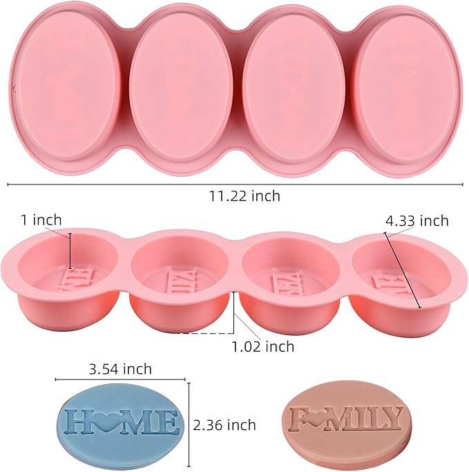 Silicone Soap Mold 2pcs Oval Silicone Soap Molds 4 Cavities with Letter for Homemade Craft Soap Mold, Cake Mold, Ice Cube(Size 3.54 x 2.36inch)