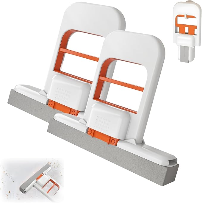 Mini Foldable Desktop Mop, Portable Cleaning Sponge Mop, One-Hand Squeeze Handle & Replaceable Head,Wet Dry Use with Deep Grooves, for Kitchen, Countertops, Glass, Tile (2Pcs)