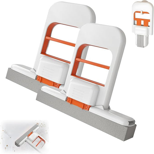 Mini Foldable Desktop Mop, Portable Cleaning Sponge Mop, One-Hand Squeeze Handle & Replaceable Head,Wet Dry Use with Deep Grooves, for Kitchen, Countertops, Glass, Tile (2Pcs)