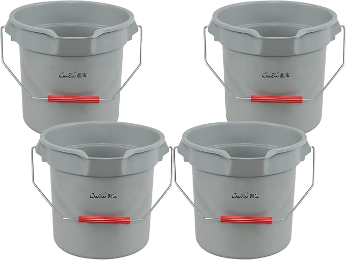 Vcansay 4 Packs Round Bucket with Spout, 14-Quart Cleaning Bucket Plastic, Grey