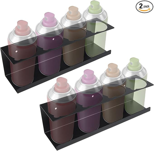 RealPlus Aerosol Spray Can Holder Rack Organizer, 4 Can Spray Bottle Holder Heavy-Duty Steel Wall Mounted for Garage and Workspace, Pack of 2