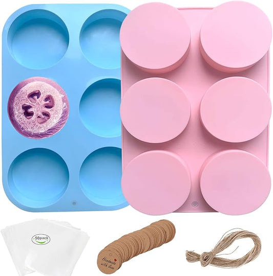 Round Soap Molds for Soap Making,2pc 4oz Large Size 6 Cylinder Silicone Molds for Loofah Soap,Bath Bombs,Shower Steamer, Lotion Bars