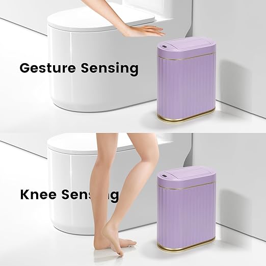 ELPHECO Bathroom Trash Can with Lid Butterfly, Motion Sensor Trash Can Bathroom Decor Automatic Garbage Can Wastebasket Bathroom Accessories, Kitchen, Living Room, Office, Purple Gold