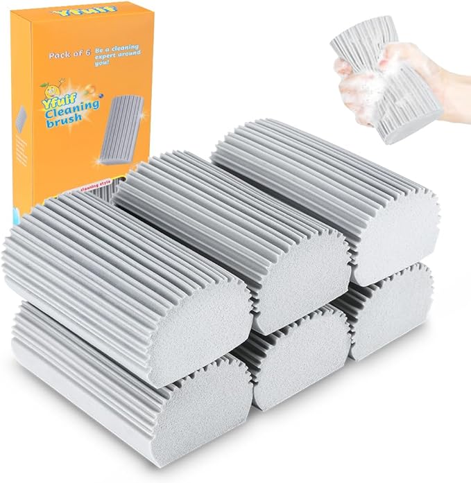 6-Pack Damp Clean Duster Sponge, Magic Sponge Eraser Baseboard Cleaner Tool, Dusters for Cleaning Blinds, Glass, Vents, Railings, Mirrors,Window Track Grooves and Faucets
