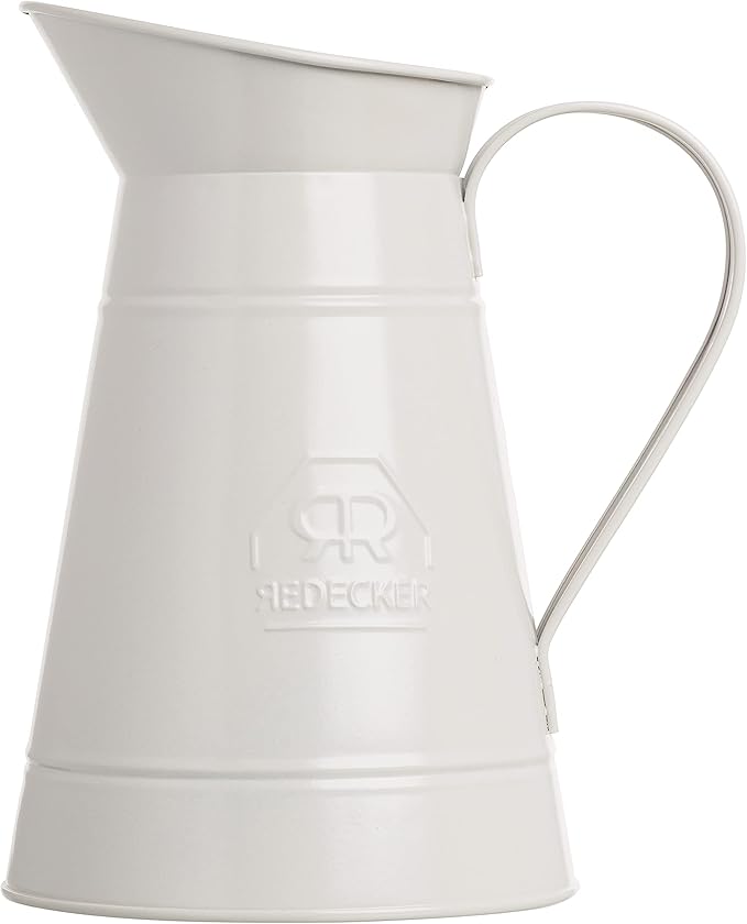 Redecker White Coated Metal Toilet Brush Set with High Grade Nylon Toilet Brush with Oiled Beechwood Handle, Replaceable Head, Vintage Design with Handle and Spout, Made in Germany