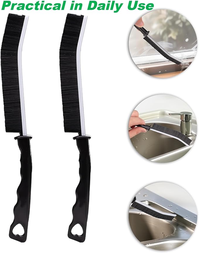 Crevice Cleaning Brush Hard Bristle Grout Brush Scrub Brush Toilet Brush Cleaning Tools Cleaning Supplies for Household Use Bathroom Kitchen 3 Pcs (Black&White)